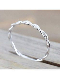 Fashion Ring Sterling Silver Plated Stack Twisted Ring Twist Ring Stackable Diamond Rings for Women Girls (10)