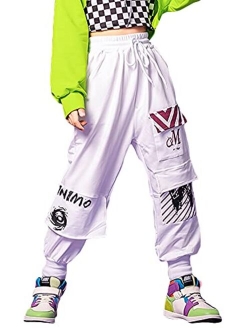 Rolanko Girls' Jogger Pants Drawstring Active Kids Sweatpants with Pocket Hip Hop Streetwear Trousers