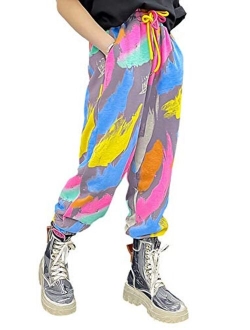 Rolanko Girls' Jogger Pants Drawstring Active Kids Sweatpants with Pocket Hip Hop Streetwear Trousers