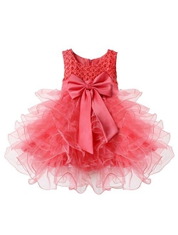 FEESHOW Baby Girls' Ruffle Flower Princess Wedding Birthday Party Dress Baptism Christening Gown