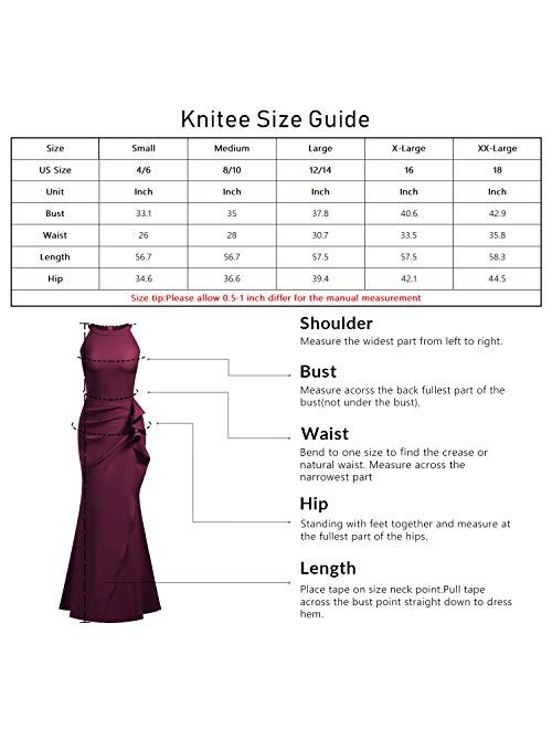 Knitee Women's Halter Neck Sleeveless Pleated Ruffles Evening Party Maxi Cocktail Long Dress