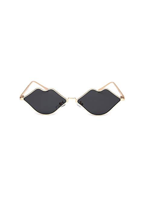 Sexy Lips Shape Irregular Sunglasses Women's Small Frame Metallic Thin Edge Color Sunglasses