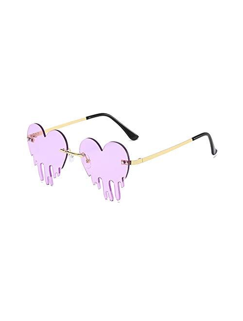 Dripping Heart Sunglasses for Women Melting Heart Shaped Rimless Personality Fashion Party Glasses