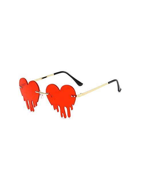 Dripping Heart Sunglasses for Women Melting Heart Shaped Rimless Personality Fashion Party Glasses