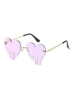 Melting Heart Sunglasses for Men/Women Rimless Irregular Party Unique Sun Glasses Metal Prom Halloween Colorful Eye Glasses