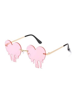 Melting Heart Sunglasses for Men/Women Rimless Irregular Party Unique Sun Glasses Metal Prom Halloween Colorful Eye Glasses