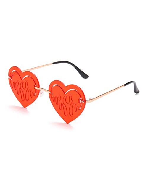 Melting Heart Sunglasses for Men/Women Rimless Irregular Party Unique Sun Glasses Metal Prom Halloween Colorful Eye Glasses