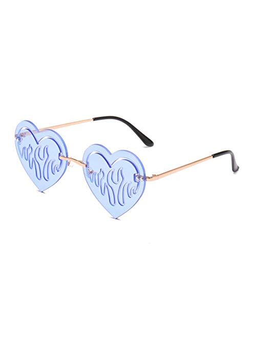 Melting Heart Sunglasses for Men/Women Rimless Irregular Party Unique Sun Glasses Metal Prom Halloween Colorful Eye Glasses