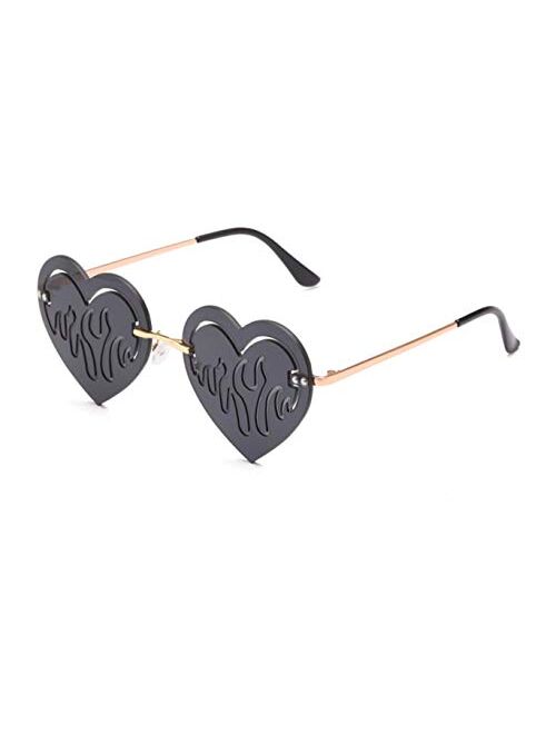 Melting Heart Sunglasses for Men/Women Rimless Irregular Party Unique Sun Glasses Metal Prom Halloween Colorful Eye Glasses