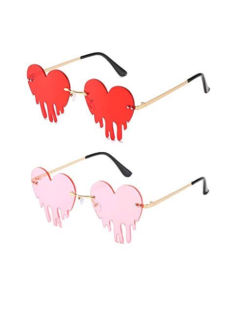 Melting Heart Sunglasses for Men/Women Rimless Irregular Party Unique Sun Glasses Metal Prom Halloween Colorful Eye Glasses