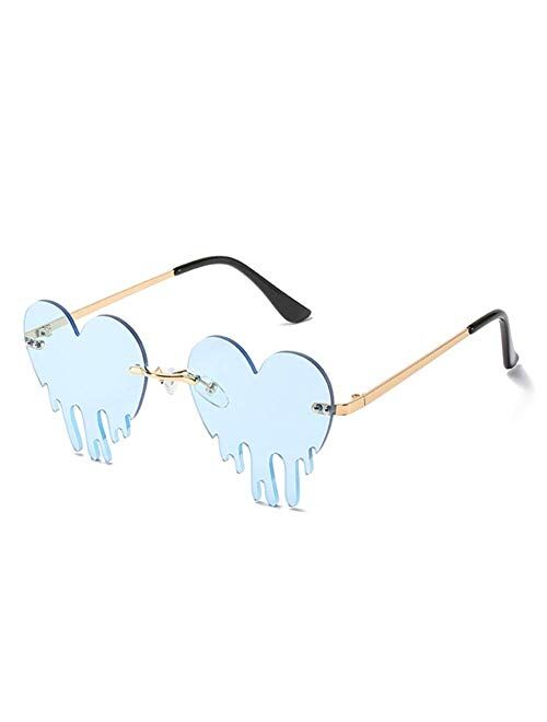 Melting Heart Sunglasses for Men/Women Rimless Irregular Party Unique Sun Glasses Metal Prom Halloween Colorful Eye Glasses