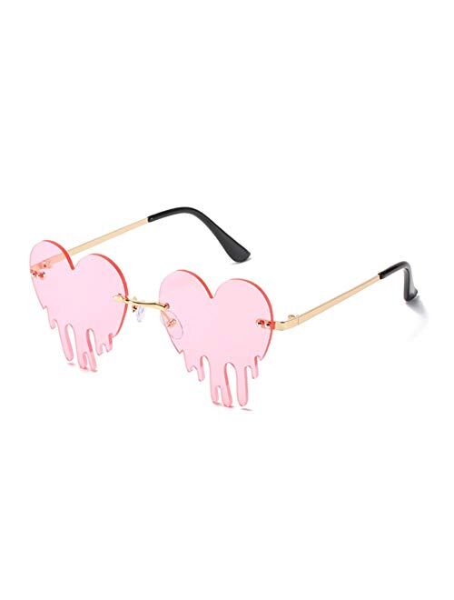 Melting Heart Sunglasses for Men/Women Rimless Irregular Party Unique Sun Glasses Metal Prom Halloween Colorful Eye Glasses