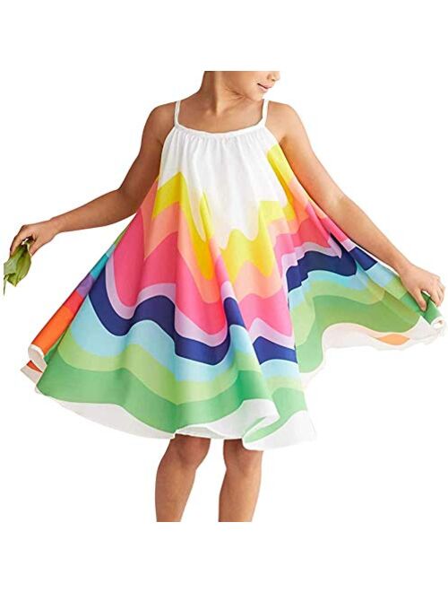 Toddler Infant Baby Girls Rainbow Dress Ruffle Backless Casual Summer Sundress