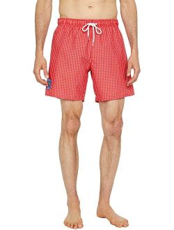 Checked Boxed Swimming Trunks with Badge on Right