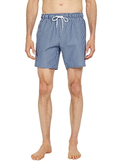 Checked Boxed Swimming Trunks with Badge on Right