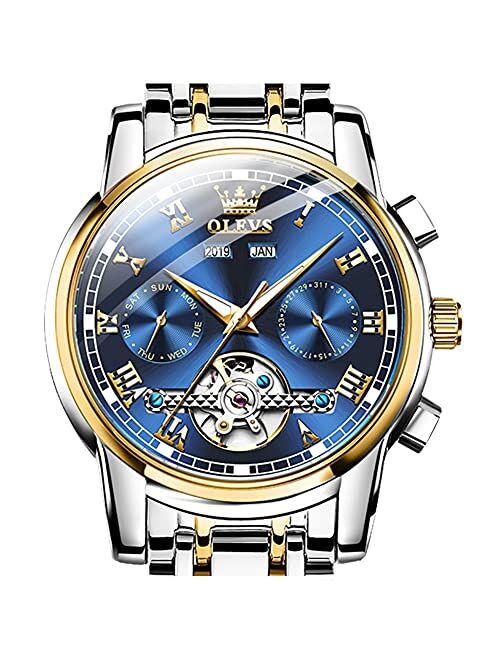 Automatic Watch(No Battery Required) Swiss Brand OLEVS Men's Wrist Watches Self-Wind Mechanical Watches Fashion Classic Tourbillon Skeleton Moon Phase Luminous Hands Roma