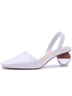 Fericzot Mule Shoes Spherical Clear Heel Sandals Square Toe Slippers Slip On Pumps Slingback Wedding Dress Shoes