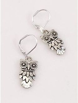 Antiqued Pewter Owl Earrings