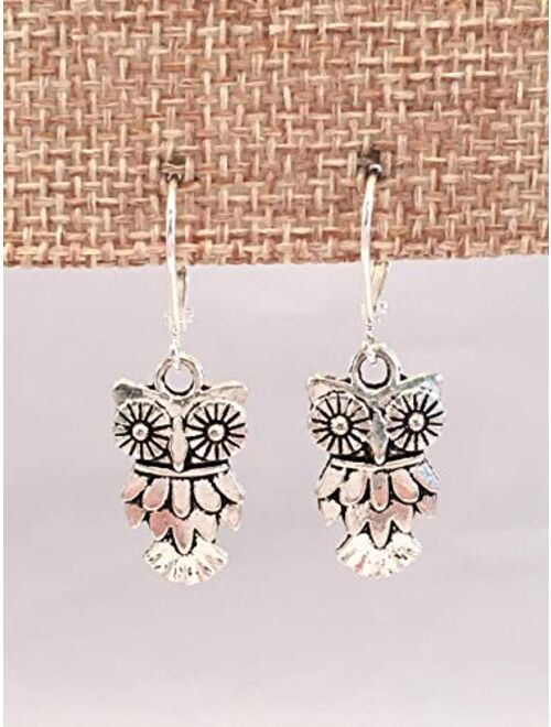 Antiqued Pewter Owl Earrings