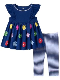 Little Girls 2-Piece Floral Babydoll and Striped Capri Leggings Set