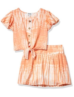 girls Tie Front Top and Short Skirt Set