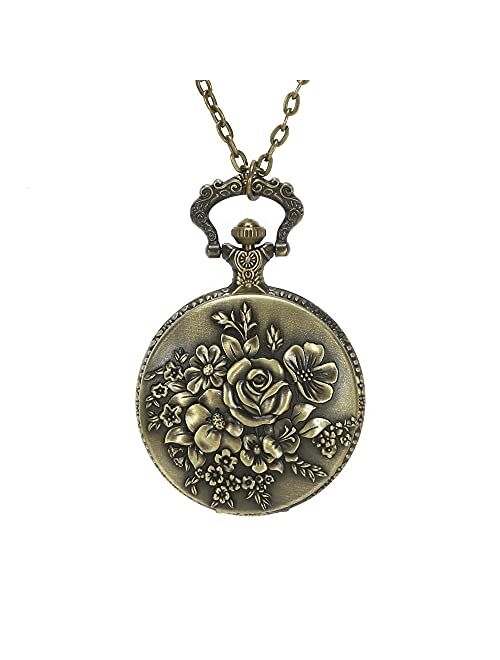 Flower Series Steampunk Quartz Pocket Watch Fob Retro Half Hunter Scale Pocket Watches for Women