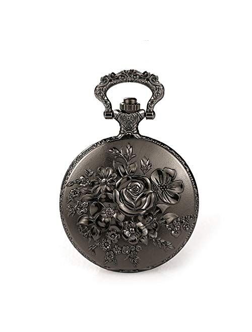 Flower Series Steampunk Quartz Pocket Watch Fob Retro Half Hunter Scale Pocket Watches for Women