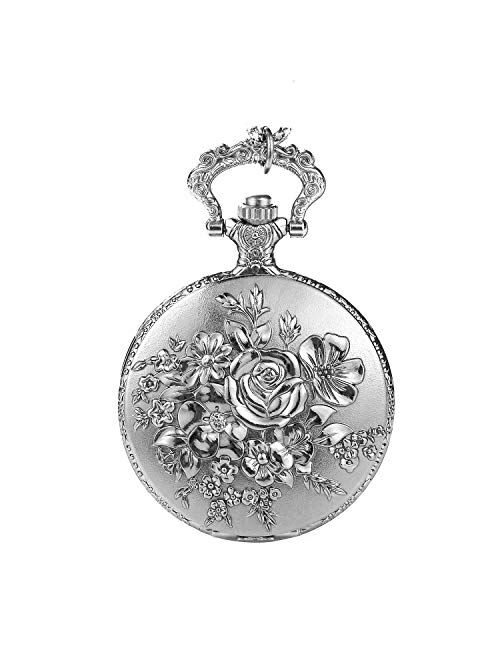 Flower Series Steampunk Quartz Pocket Watch Fob Retro Half Hunter Scale Pocket Watches for Women