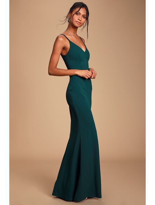 Lulus Moments Of Bliss Forest Green Backless Mermaid Maxi Dress