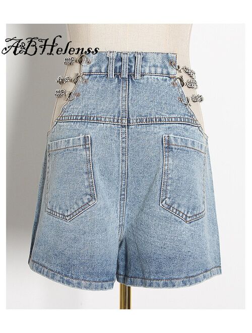 Sexy Chain Hollow Out Denim Shorts Party Club Streetwear Women Jeans Biker Shorts Women