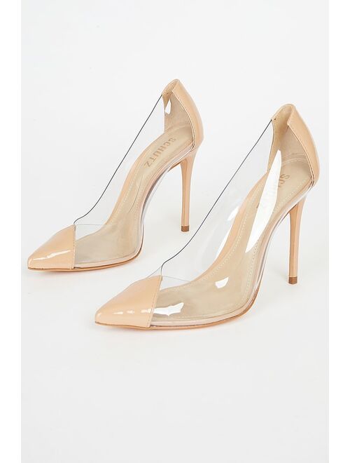 Buy Lulus Schutz Cendi Honey Beige and Clear Vinyl Pointed-Toe Pumps ...