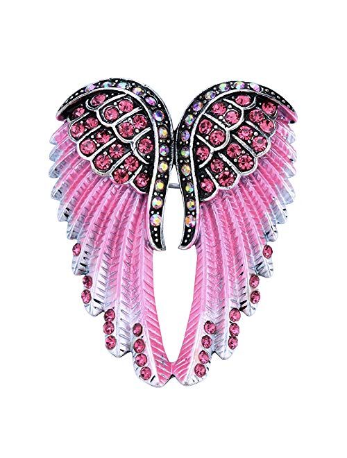 Women's Guardian Angel Wing Brooch Pins & Pendants 2 in 1 - Scarf Holders - 2 x 1 Inchs - Lead & Nickle Free - Crystal & Enamel