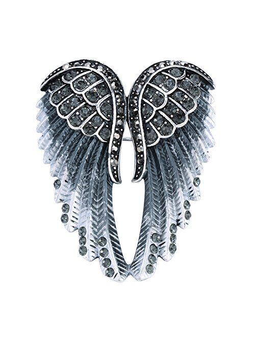 Women's Guardian Angel Wing Brooch Pins & Pendants 2 in 1 - Scarf Holders - 2 x 1 Inchs - Lead & Nickle Free - Crystal & Enamel