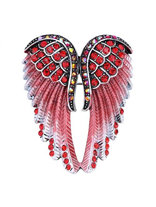 Women's Guardian Angel Wing Brooch Pins & Pendants 2 in 1 - Scarf Holders - 2 x 1 Inchs - Lead & Nickle Free - Crystal & Enamel