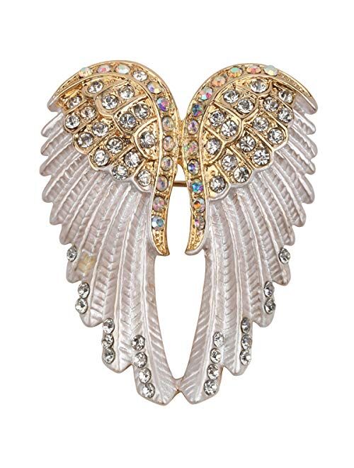 Women's Guardian Angel Wing Brooch Pins & Pendants 2 in 1 - Scarf Holders - 2 x 1 Inchs - Lead & Nickle Free - Crystal & Enamel