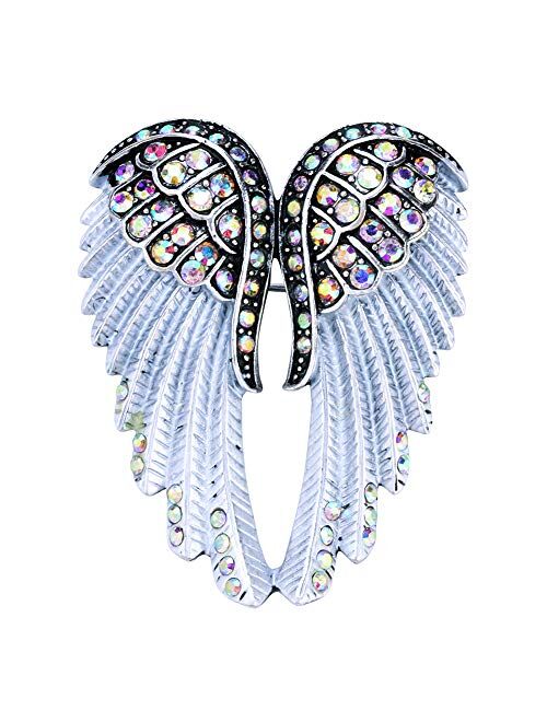 Women's Guardian Angel Wing Brooch Pins & Pendants 2 in 1 - Scarf Holders - 2 x 1 Inchs - Lead & Nickle Free - Crystal & Enamel