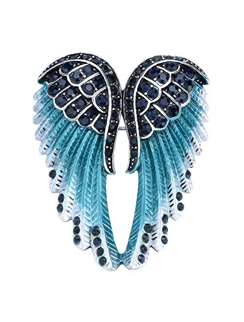 Women's Guardian Angel Wing Brooch Pins & Pendants 2 in 1 - Scarf Holders - 2 x 1 Inchs - Lead & Nickle Free - Crystal & Enamel