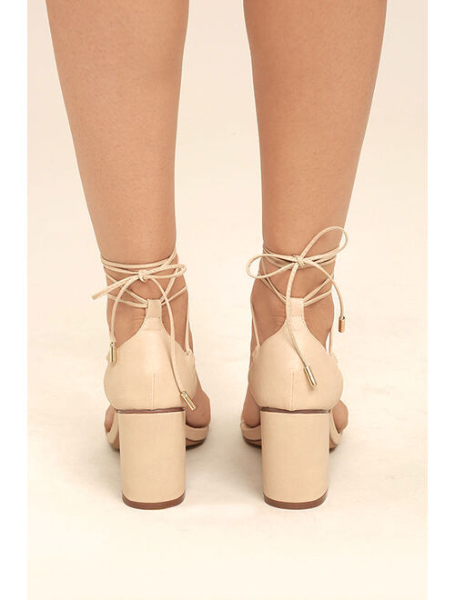 Lulus Kaira Beige Lace-Up Heels