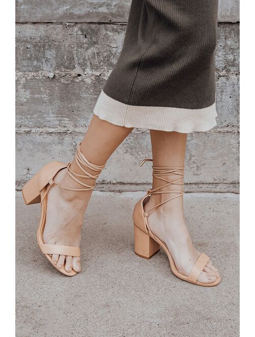 Lulus Kaira Beige Lace-Up Heels