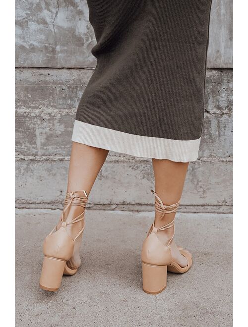 Lulus Kaira Beige Lace-Up Heels