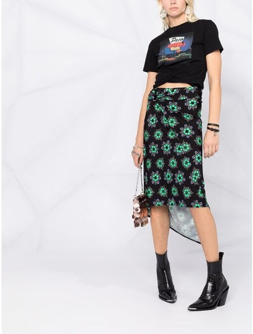 Paco Rabanne floral print asymmetric skirt