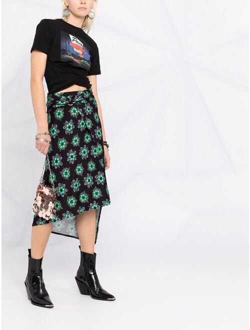 Paco Rabanne floral print asymmetric skirt