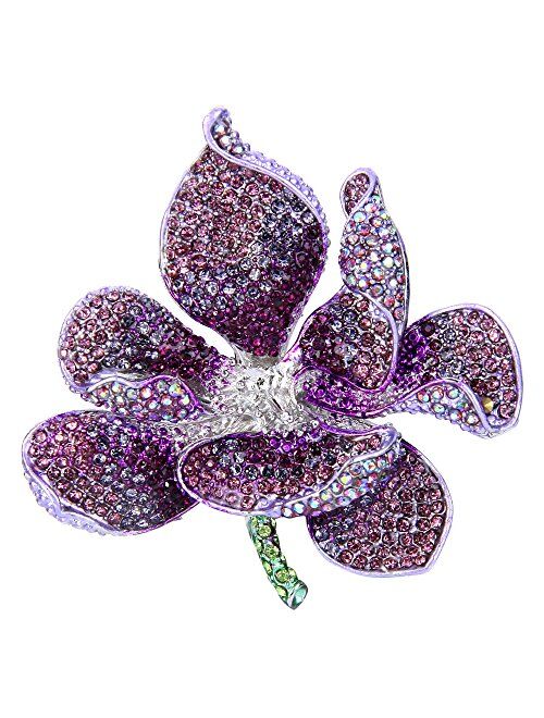 EVER FAITH Women's Austrian Crystal Orchid Flower Petal Brooch