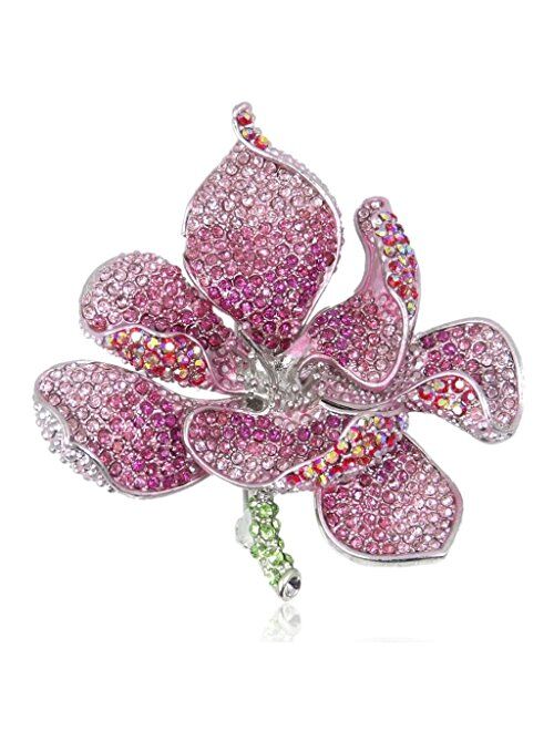 EVER FAITH Women's Austrian Crystal Orchid Flower Petal Brooch