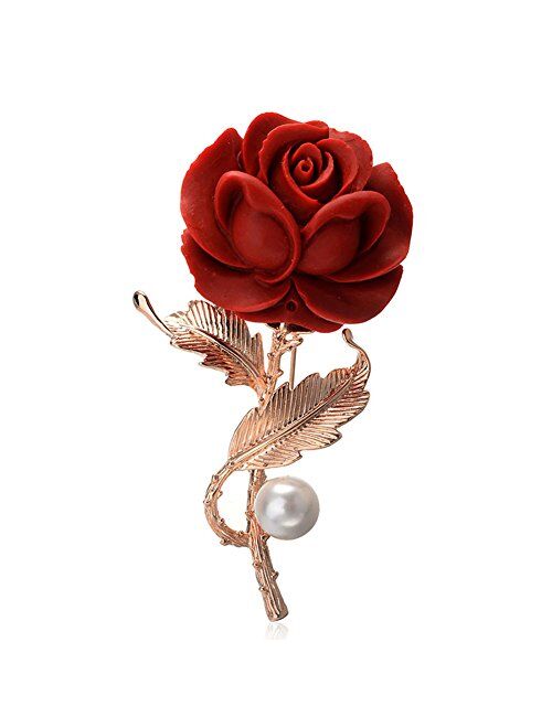 Star Jewelry Gold Plated Red Rose Brooches and Pins Lover