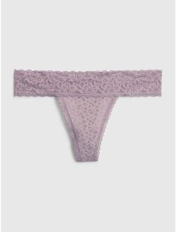 Sheer Thong Cotton Underwear For Women With Lace Trim And Scalloped Hem