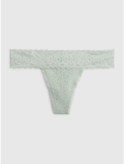 Sheer Thong Cotton Underwear For Women With Lace Trim And Scalloped Hem