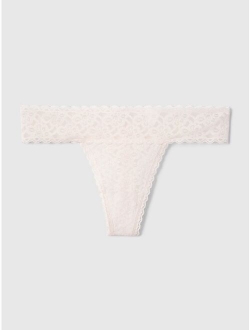 Sheer Thong Cotton Underwear For Women With Lace Trim And Scalloped Hem