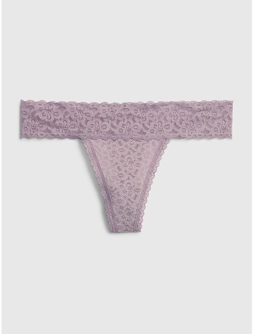 GAP Sheer Thong Cotton Underwear For Women With Lace Trim And Scalloped Hem