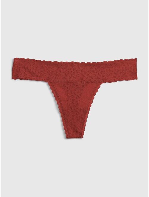 GAP Sheer Thong Cotton Underwear For Women With Lace Trim And Scalloped Hem